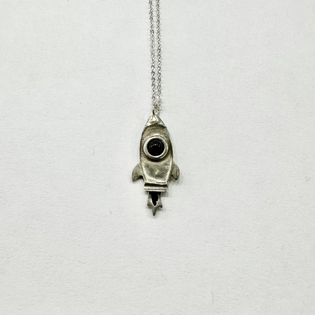 Rocket Necklace with Black Onyx (White Bronze) | Therese Kuempel Jewelry (IL)