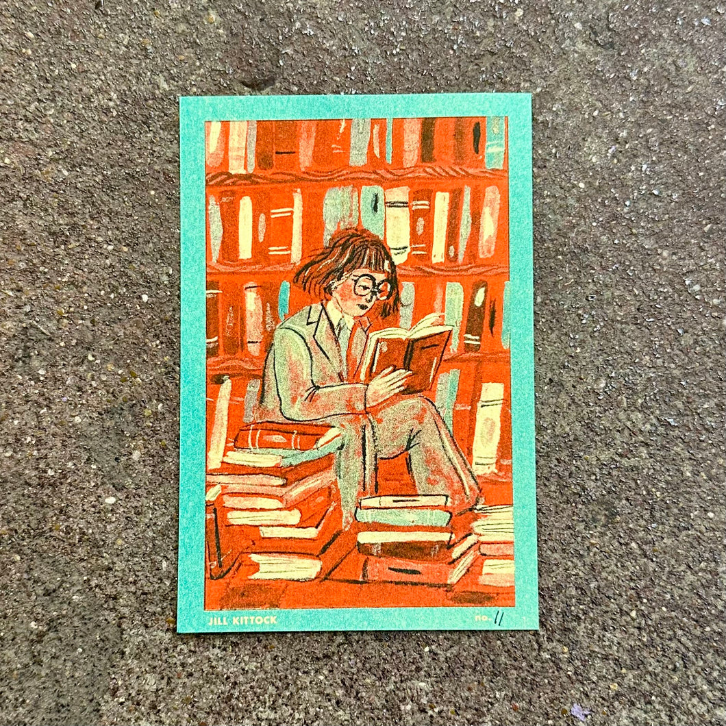 Reader in a Green Suit Risograph Art Print | Jill Kittock (MN)