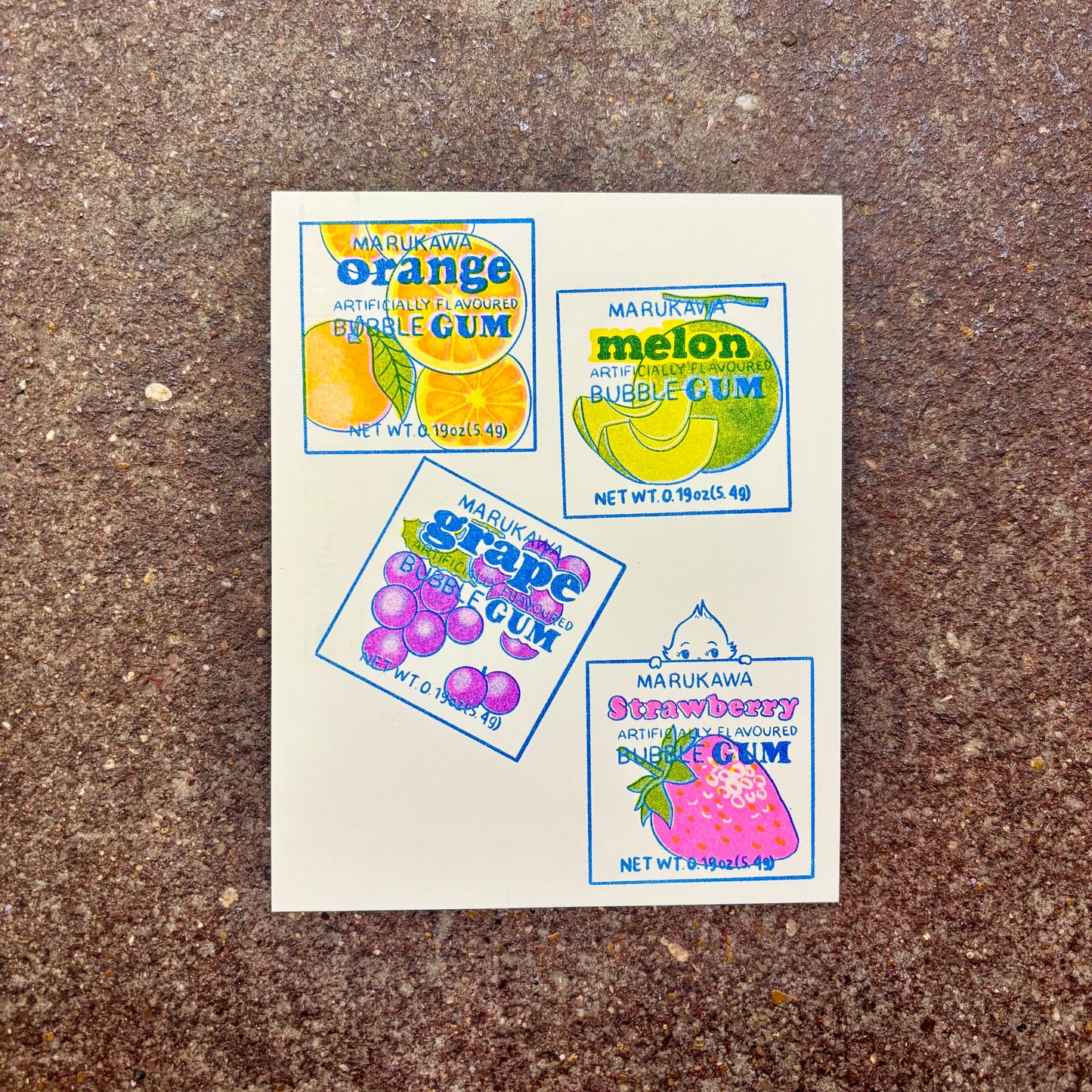 Kewpie Baby Risograph Print Postcard | Marukawa Gum | Christina Hu (CA)