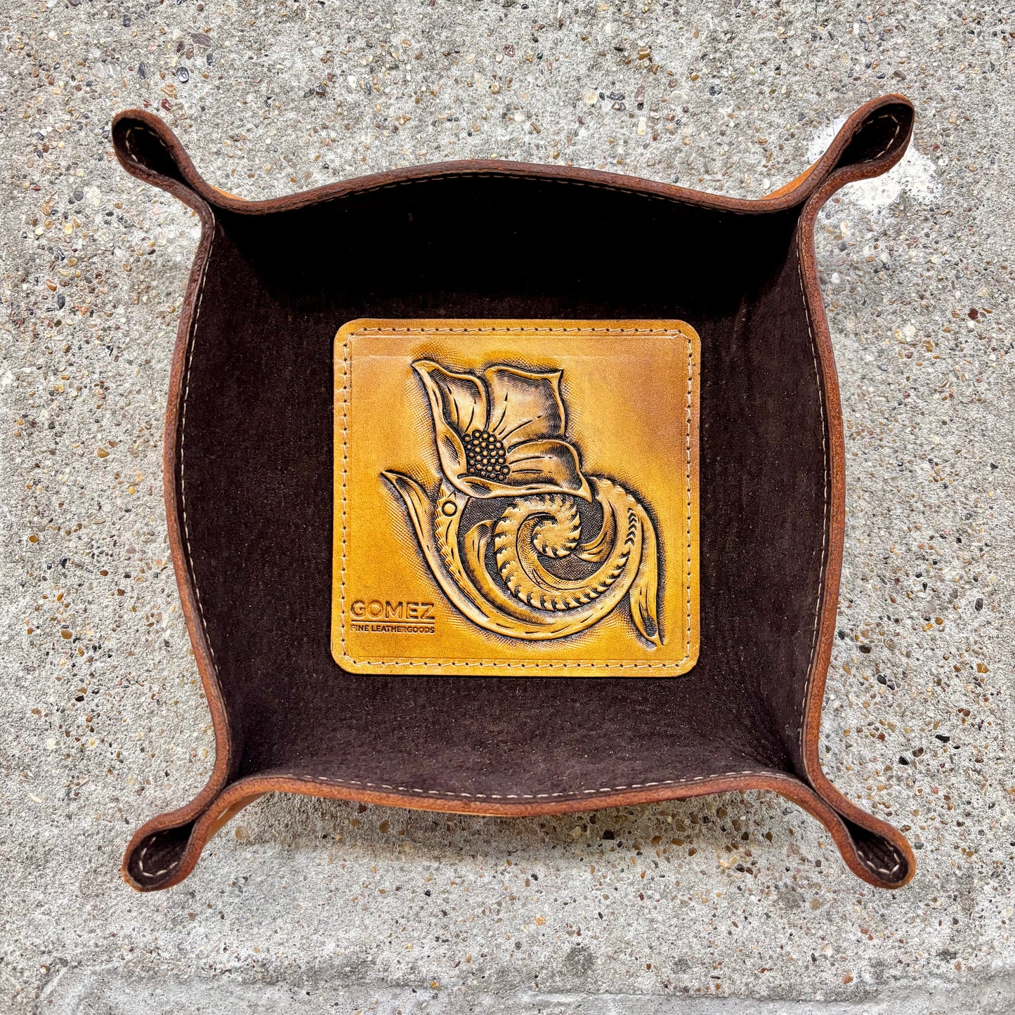 Leather Catch-All Tray | Flora Stamped | Gomez Handcrafted Leathergoods (TX)