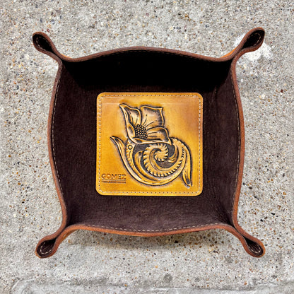Leather Catch-All Tray | Flora Stamped | Gomez Handcrafted Leathergoods (TX)