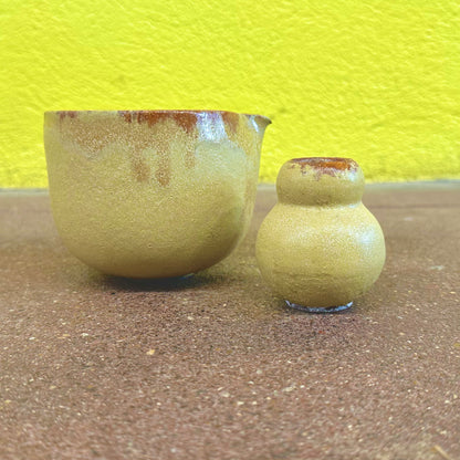 Soft Stone Spouted Matcha Bowl & Whisk Stand Ceramic Set | Yellow |  Linnan Ye (Ca)