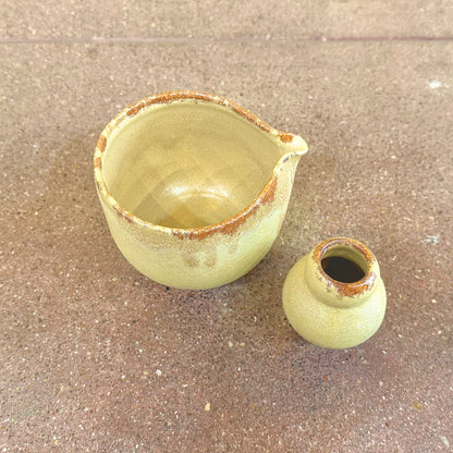 Soft Stone Spouted Matcha Bowl & Whisk Stand Ceramic Set | Yellow |  Linnan Ye (Ca)