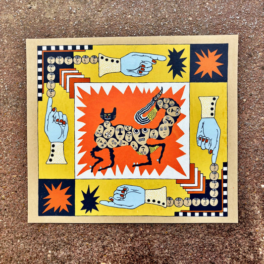 Cat and Blue Hands Screen Print | Daria Tessler (OR)