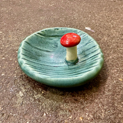 Tiny Faux Bois Ceramic Ring Tray with Mushroom | Tasha McKelvey (VA)