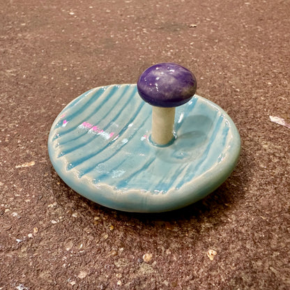 Tiny Faux Bois Ceramic Ring Tray with Mushroom | Tasha McKelvey (VA)