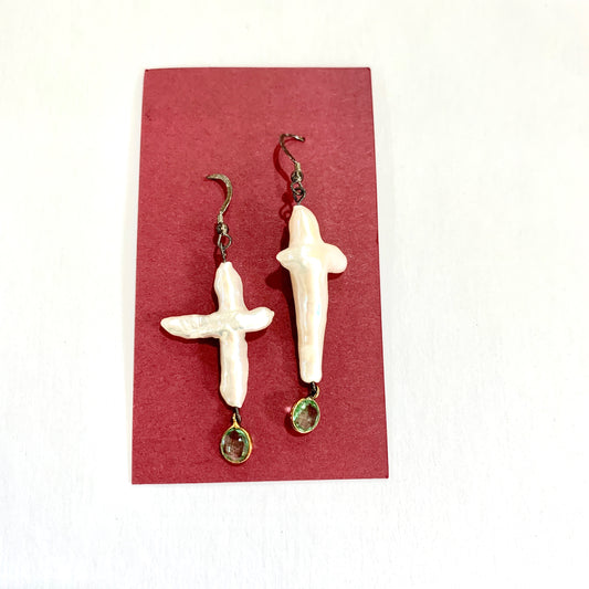 Baroque Cross Pearl Earrings