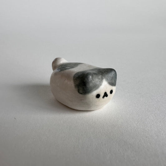 Cat Loaf Stoneware Mini Figurine | Soft White & Grey | Taitau Fung (HK)