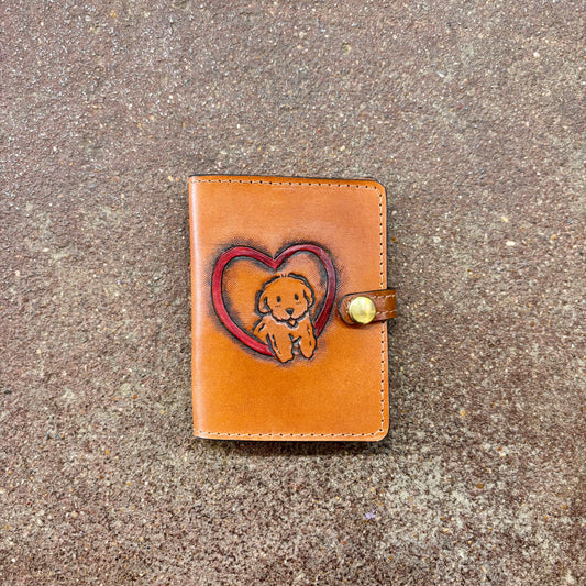 Leather Mini Notebook Cover | Puppy Heart | Gomez Handcrafted Leathergoods (TX)