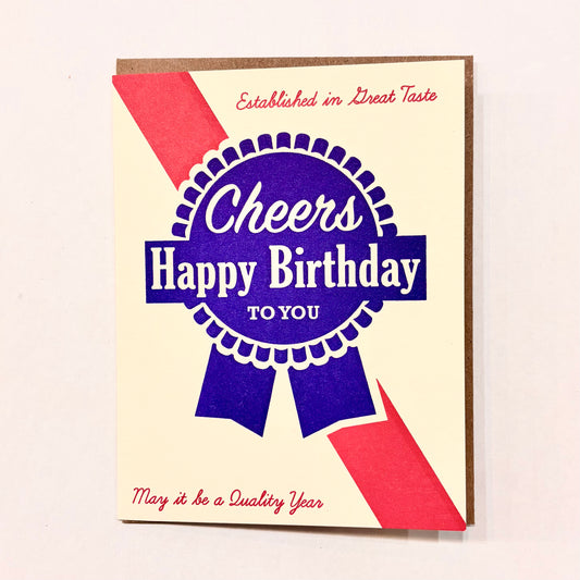 Blue Ribbon Letterpress Birthday Card | Amber Favorite (IL)