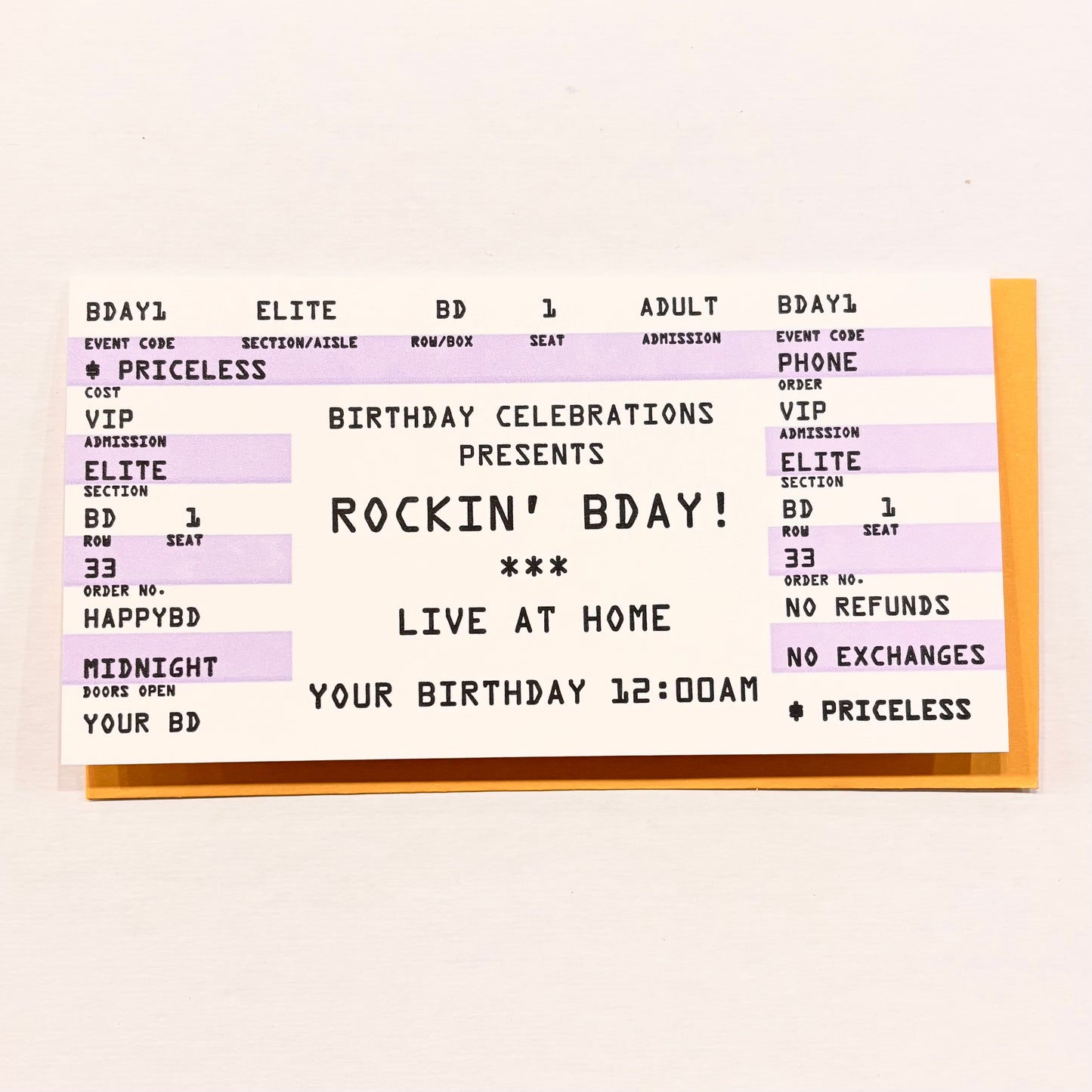 Birthday Rock Ticket Letterpress Card | Amber Favorite (IL)