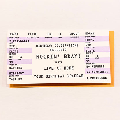 Birthday Rock Ticket Letterpress Card | Amber Favorite (IL)