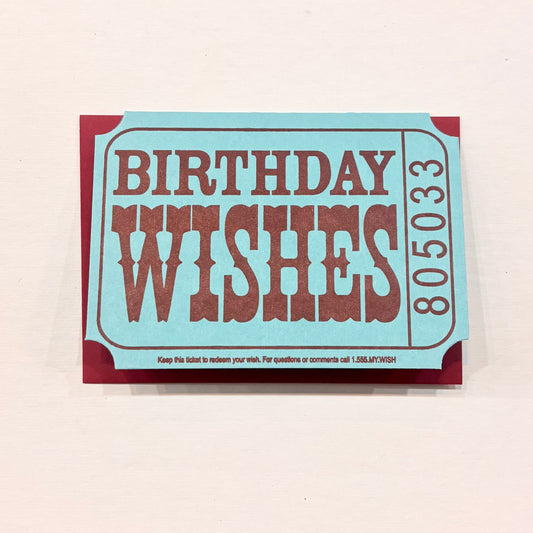 Birthday Wishes Ticket Letterpress Birthday Card | Amber Favorite (IL)