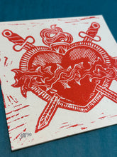 Load image into Gallery viewer, Dagger Heart Linocut Print | Tattoo Flash Series | Luke Martin (MD)
