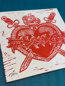 Dagger Heart Linocut Print | Tattoo Flash Series | Luke Martin (MD)