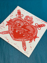 Load image into Gallery viewer, Dagger Heart Linocut Print | Tattoo Flash Series | Luke Martin (MD)
