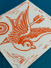 Load image into Gallery viewer, Swallows Linocut Print | Tattoo Flash Series | Luke Martin (MD)
