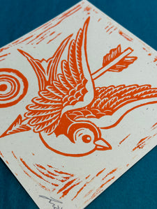 Swallows Linocut Print | Tattoo Flash Series | Luke Martin (MD)