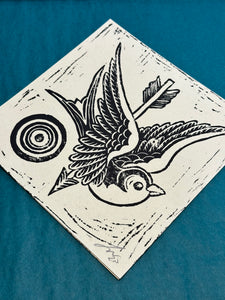 Swallows Linocut Print | BW Tattoo Series | Luke Martin (MD)