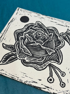 Rose Linocut Print | BW Tattoo Series | Luke Martin (MD)