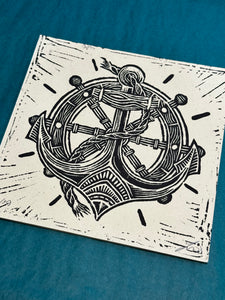 Anchor Linocut Print | BW Tattoo Series | Luke Martin (MD)