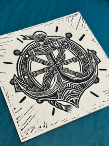 Anchor Linocut Print | BW Tattoo Series | Luke Martin (MD)