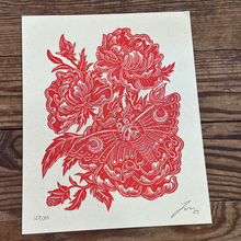 Load image into Gallery viewer, Peony Moth Linocut Print | Luke Martin (MD)
