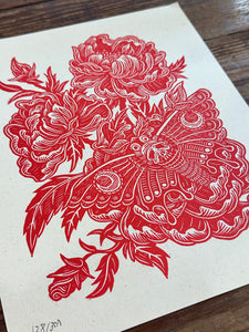 Peony Moth Linocut Print | Luke Martin (MD)