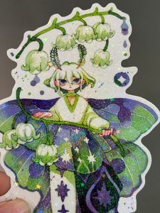 Lily of The Valley Lepidoptera Clear Holo Sticker | Koyamori (NY)