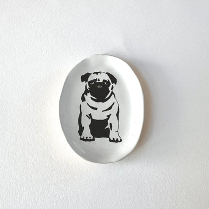SOUVENIR Very Small Oval Plate | Pug | Kühn Keramik (Germany)