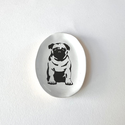 SOUVENIR Very Small Oval Plate | Pug | Kühn Keramik (Germany)