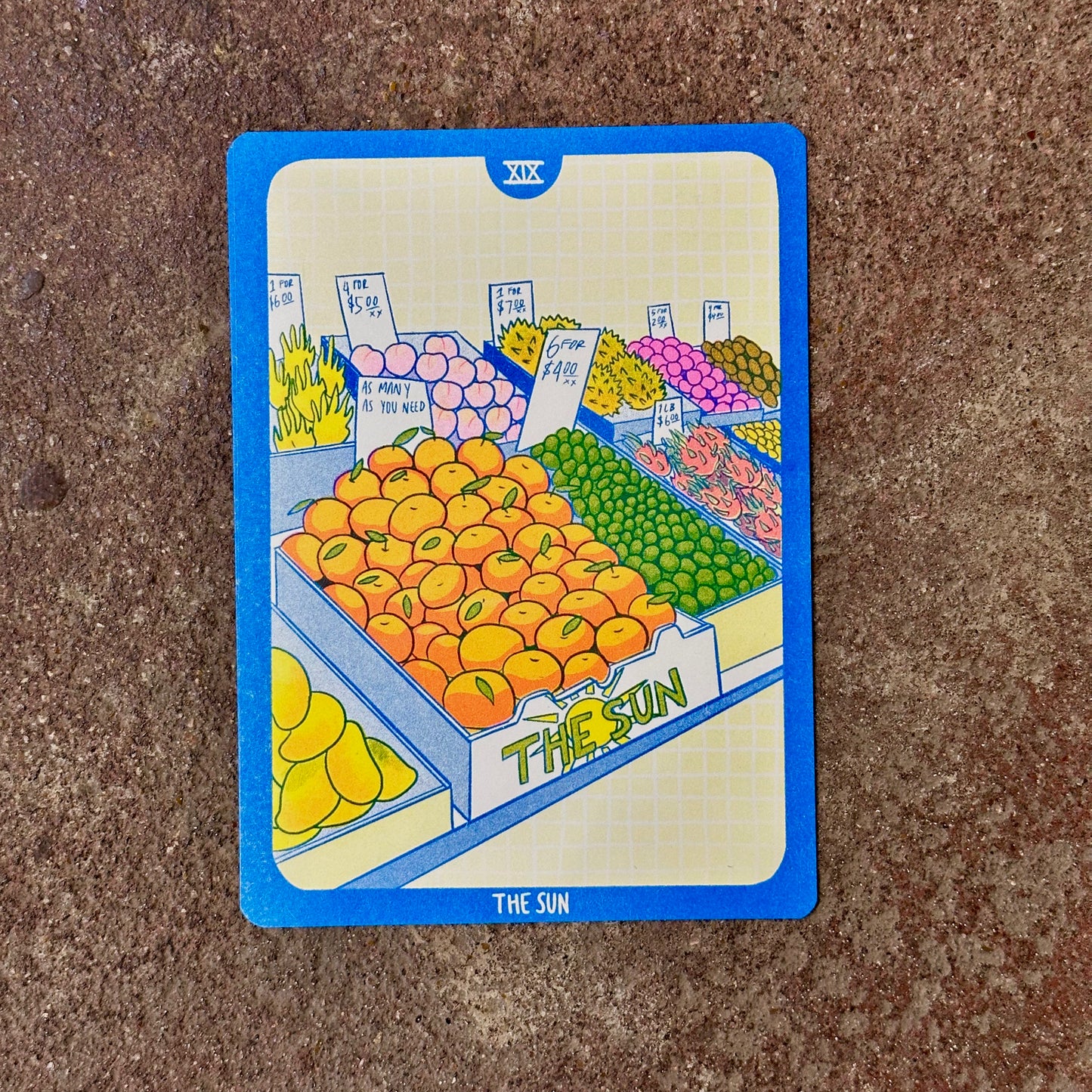 Cornerstore Tarot Risograph Print Postcard | The Sun | Christina Hu (CA)