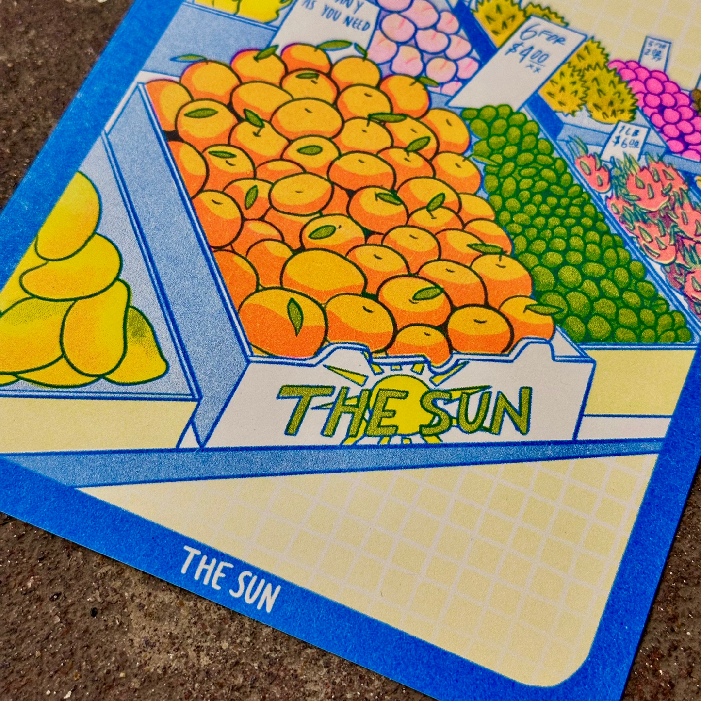 Cornerstore Tarot Risograph Print Postcard | The Sun | Christina Hu (CA)