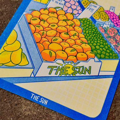 Cornerstore Tarot Risograph Print Postcard | The Sun | Christina Hu (CA)
