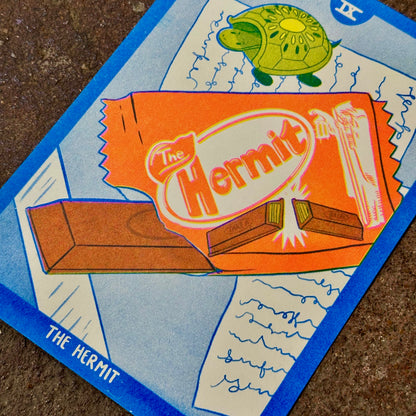 Cornerstore Tarot Risograph Print Postcard | The Hermit | Christina Hu (CA)