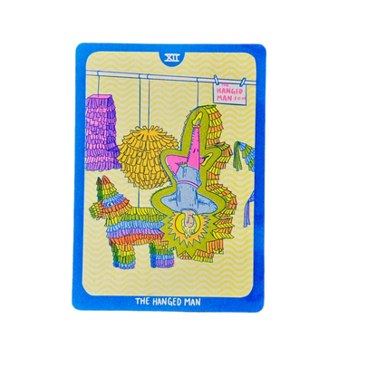 Cornerstore Tarot Risograph Print Postcard | The Hanged Man | Christina Hu (CA)