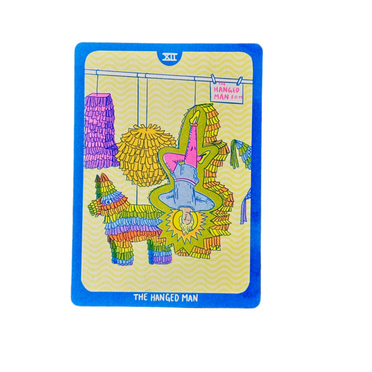 Cornerstore Tarot Risograph Print Postcard | The Hanged Man | Christina Hu (CA)