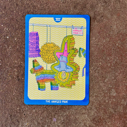 Cornerstore Tarot Risograph Print Postcard | The Hanged Man | Christina Hu (CA)