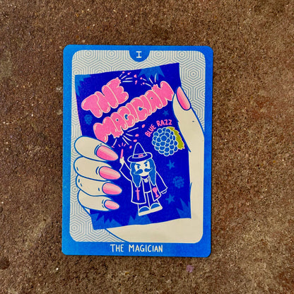 Cornerstore Tarot Risograph Print Postcard | The Magician | Christina Hu (CA)