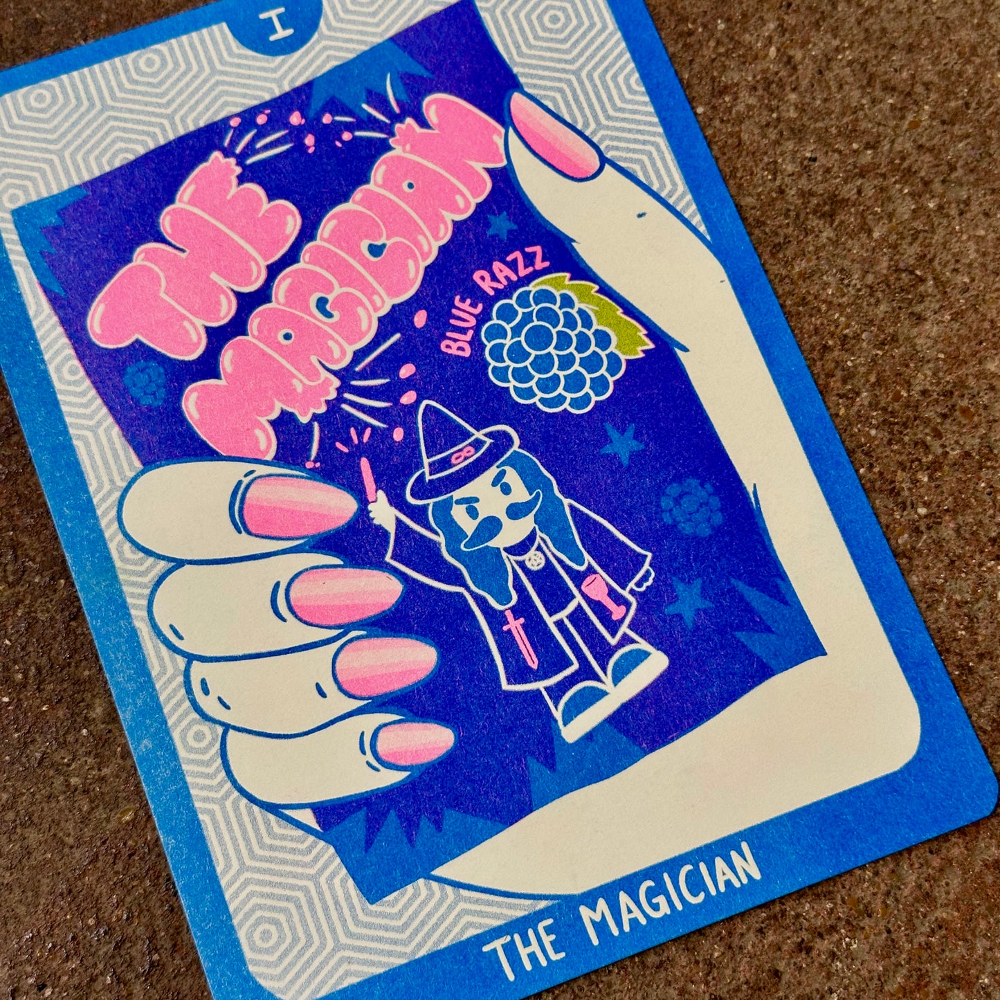 Cornerstore Tarot Risograph Print Postcard | The Magician | Christina Hu (CA)