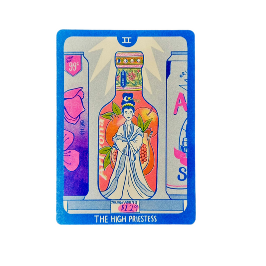 Cornerstore Tarot Risograph Print Postcard | The High Priestess | Christina Hu (CA)