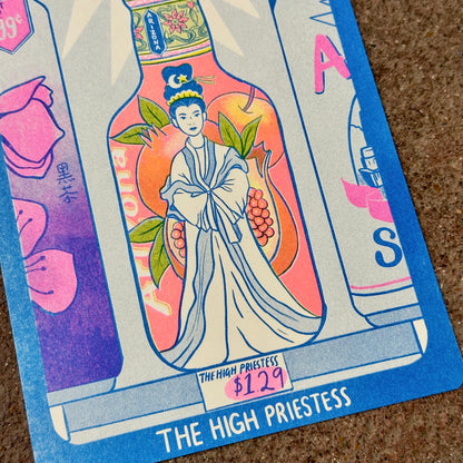 Cornerstore Tarot Risograph Print Postcard | The High Priestess | Christina Hu (CA)