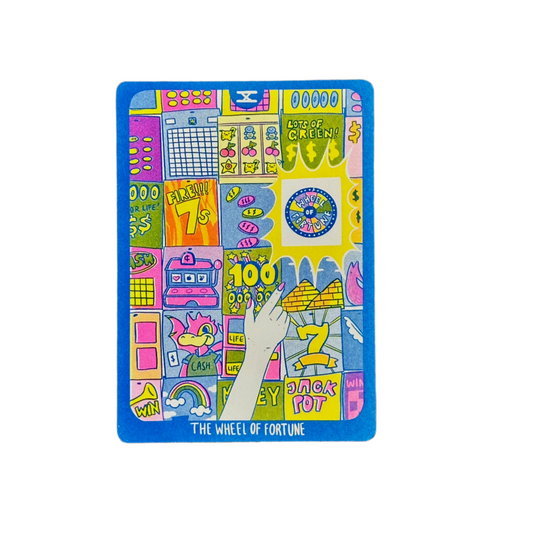 Cornerstore Tarot Risograph Print Postcard | The Wheel of Fortune | Christina Hu (CA)