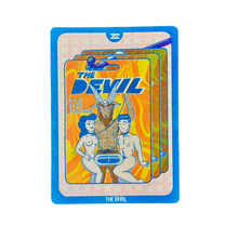Load image into Gallery viewer, Cornerstore Tarot Risograph Print Postcard | The Devil | Christina Hu (CA)
