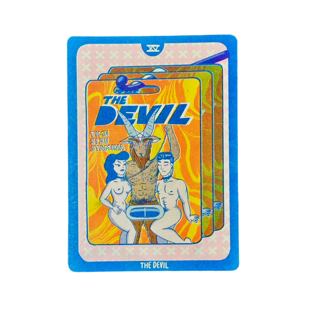 Cornerstore Tarot Risograph Print Postcard | The Devil | Christina Hu (CA)