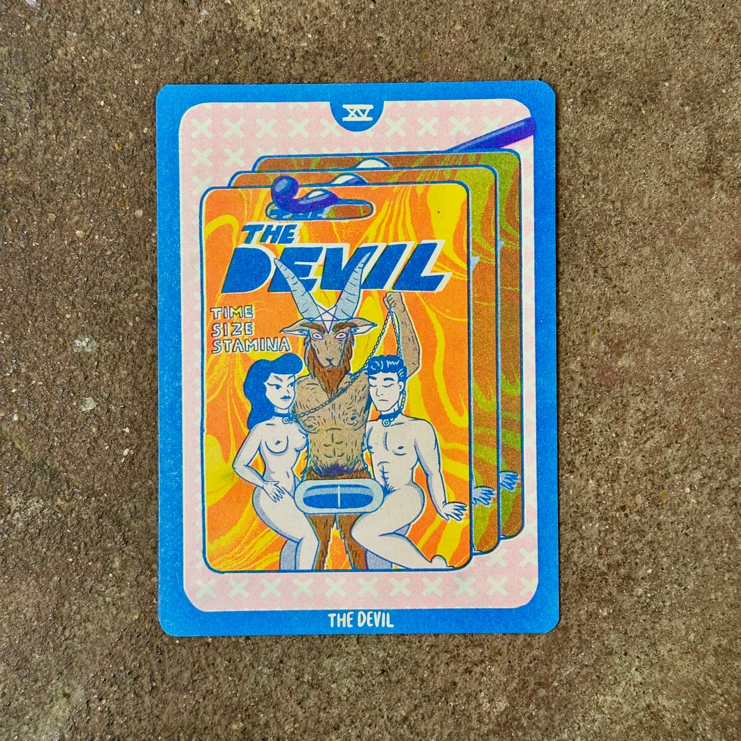 Cornerstore Tarot Risograph Print Postcard | The Devil | Christina Hu (CA)