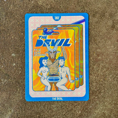 Cornerstore Tarot Risograph Print Postcard | The Devil | Christina Hu (CA)