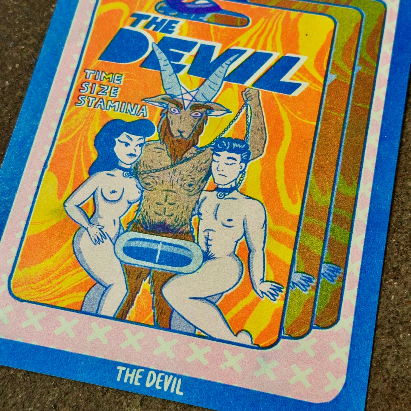 Cornerstore Tarot Risograph Print Postcard | The Devil | Christina Hu (CA)