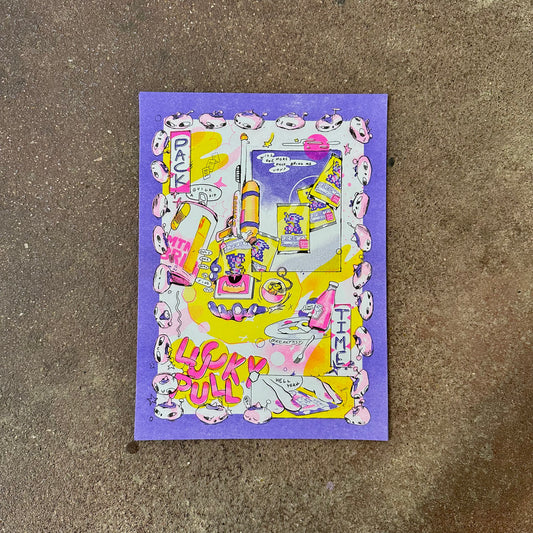 Lucky Pull Risograph Art Print | Play Nice Press (TX)