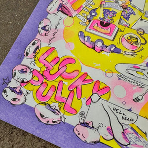 Lucky Pull Risograph Art Print | Play Nice Press (TX)